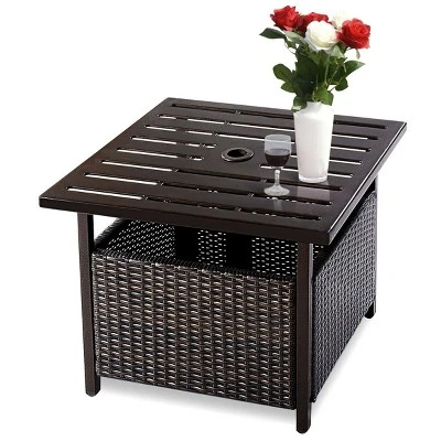 Costway Brown Rattan Wicker Steel Side Table Outdoor Furniture Deck Garden Patio Pool 7 Costway Brown Rattan Wicker Steel Side Table Outdoor Furniture Deck Garden Patio Pool - Image 7