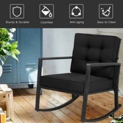 Costway Patio Rattan Rocker Chair Outdoor Glider Rocking Chair Cushion Lawn NavyBlackGrey -Costway GUEST 8370b822 5007 48d0 a95f 7b1a4dfde719