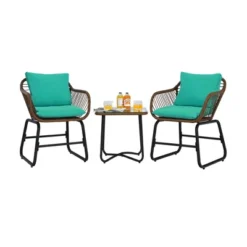 Costway 3PCS Patio Rattan Bistro Set Cushioned Chair Glass Table Deck WhiteTurquoise -Costway GUEST 83b5e9c7 f301 43a2 9664 cf672dbf2889