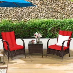 Costway 3 PCS Patio Wicker Rattan Furniture Set Coffee Table & 2 Rattan Chair W/Cushions -Costway GUEST 83be3df3 1932 4c95 a532 cd88db01ba0a