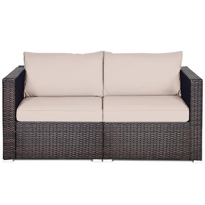 Costway 2PCS Patio Rattan Corner Sofa Sectional Furniture 1 Costway 2PCS Patio Rattan Corner Sofa Sectional Furniture