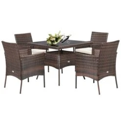 Costway 5PCS Patio Rattan Dining Furniture Set Armrest Sofa Chair Glass Table -Costway GUEST 8425edde 48fb 4d66 b578 7e2f610de5db