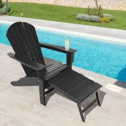 Costway Outdoor Patio HDPE Deck Adirondack Chair Beach Seat Retractable Ottoman WhiteBlackCoffeeGreyTurquoise -Costway GUEST 84366420 7bf4 4d96 860f a5f8b79b15e8