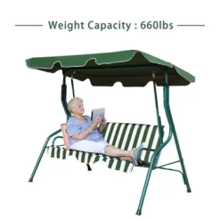 Costway 3 Seats Patio Backyard Canopy Steel Frame Swing Glider Hammock Cushioned -Costway GUEST 84403099 d1d9 432f b779 dcb2e87484a7