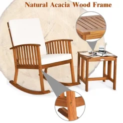 Costway 2PCS Acacia Wood Patio Rocking Chair Set Cushioned Coffee Table -Costway GUEST 84407d80 37f1 437b be50 d562b8f23069