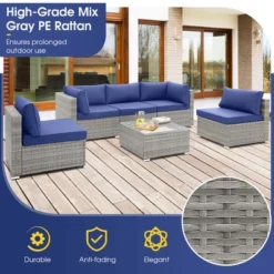 Costway 6 PCS Patio Conversation Sofa Set Outdoor Rattan Furniture Cushioned Seat Navy -Costway GUEST 845e5b02 cc20 4e85 9453 4d45f7172c54