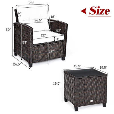 Costway 3PCS Patio Rattan Furniture Set Cushioned Conversation Set Sofa 3 Costway 3PCS Patio Rattan Furniture Set Cushioned Conversation Set Sofa - Image 3