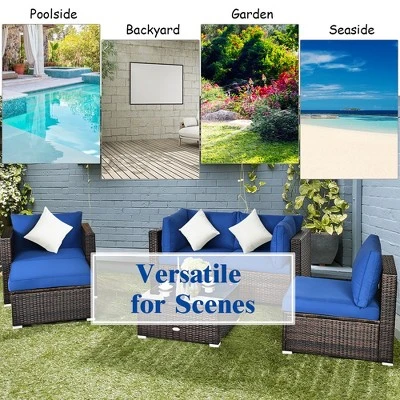 Costway 6PCS Patio Rattan Furniture Set Sofa Coffee Table Ottoman Navy 5 Costway 6PCS Patio Rattan Furniture Set Sofa Coffee Table Ottoman Navy - Image 5