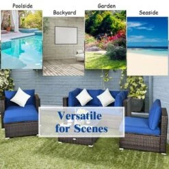 Costway 6PCS Patio Rattan Furniture Set Sectional Cushion Sofa Coffee Table Ottoman Navy -Costway GUEST 8542c785 a930 421a a1df 534f4d686a6e
