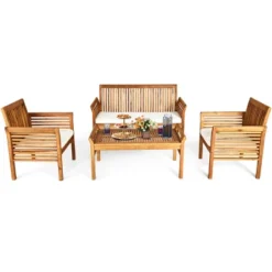 Costway 4 PCS Outdoor Acacia Wood Sofa Furniture Set Cushioned Chair Coffee Table Garden -Costway GUEST 856adb4a 274c 4de8 8bdb 9fdae9f541a6