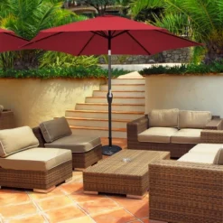 Costway 9Ft Outdoor Market Patio Table Umbrella Push Button Tilt Crank Lift Burgundy/Beige/Tan/Blue -Costway GUEST 85d5581c 7569 491f a795 c0f7bd094672