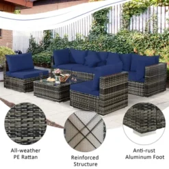 Costway 7PCS Patio Rattan Furniture Set Sectional Sofa Garden Navy Cushion 15 Costway 7PCS Patio Rattan Furniture Set Sectional Sofa Garden Navy Cushion -Costway GUEST 85e95411 9951 49f4 b7b2 9e469e296116