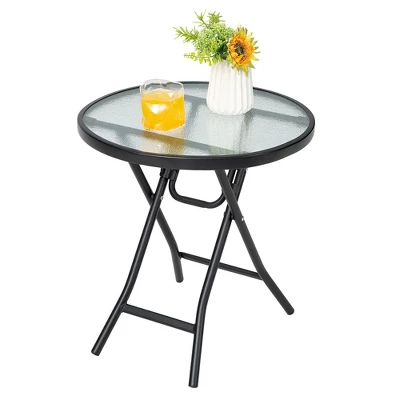 Costway Patio Folding Round Glass Side Table Bistro Coffee Table Plant Stand 8 Costway Patio Folding Round Glass Side Table Bistro Coffee Table Plant Stand - Image 8