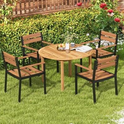 Costway Patio Dining Table Acacia Wood Round Outdoor Bistro Table 4-Person For Deck Lawn 3 Costway Patio Dining Table Acacia Wood Round Outdoor Bistro Table 4-Person For Deck Lawn - Image 3