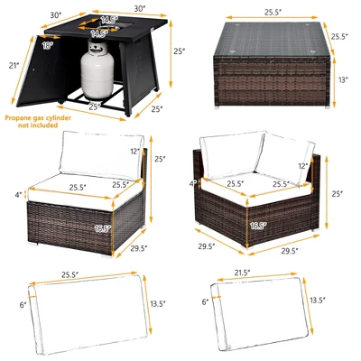 Costway 7PCS Patio Rattan Furniture Set Fire Pit Table Cover Cushion Off WhiteBlackNavyRedTurquoise 2 Costway 7PCS Patio Rattan Furniture Set Fire Pit Table Cover Cushion Off WhiteBlackNavyRedTurquoise - Image 2