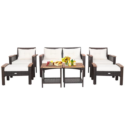 Costway 7PCS Patio Rattan Furniture Set Cushioned Loveseat Sofa Ottoman Table 2 Costway 7PCS Patio Rattan Furniture Set Cushioned Loveseat Sofa Ottoman Table - Image 2