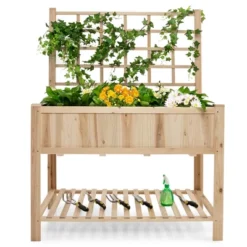 Costway Raised Garden Bed Elevated Wooden Planter Box With Trellis & Open Storage Shelf -Costway GUEST 86c6ea22 828e 41a9 ada5 51fc04362508