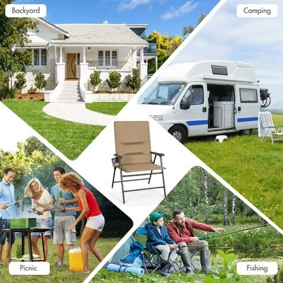 Costway Patio Padded Folding Portable Chair Camping Dining Outdoor Beach Chair GreyBrown 5 Costway Patio Padded Folding Portable Chair Camping Dining Outdoor Beach Chair GreyBrown - Image 5