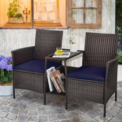 Costway Patio Rattan Wicker Conversation Set Sofa Cushioned Loveseat Glass Table 12 Costway Patio Rattan Wicker Conversation Set Sofa Cushioned Loveseat Glass Table - Image 12