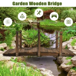 Costway 5 Ft Wooden Garden Bridge Arc Footbridge Stained Finish Walkway W/Rails -Costway GUEST 86f4a14a e0c2 45ff b665 1b9f4142d89c