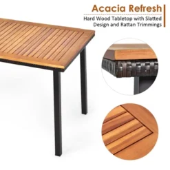 Costway 55'' Patio Rattan Dining Table Acacia Wood Table Top Umbrella Hole -Costway GUEST 874b1984 35b4 4757 90f0 bd70cf450466