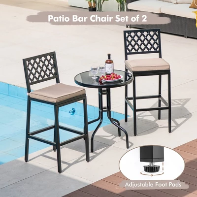 Costway Set Of 2 Outdoor Bar Height Dining Chairs Patio Metal Bar Stools With Cushion 4 Costway Set Of 2 Outdoor Bar Height Dining Chairs Patio Metal Bar Stools With Cushion - Image 4