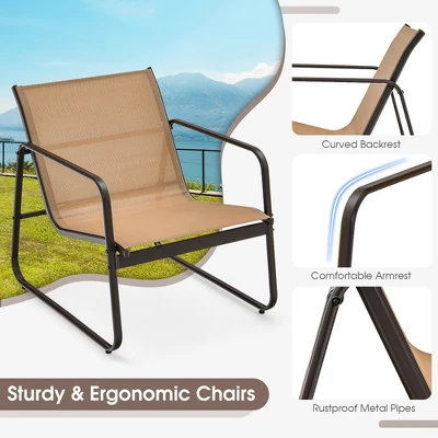 Costway 3 Pieces Patio Conversation Set Outdoor Metal Chair & Table Tempered Glass Top 8 Costway 3 Pieces Patio Conversation Set Outdoor Metal Chair & Table Tempered Glass Top - Image 8