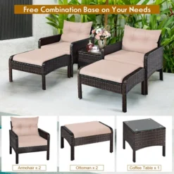 Costway 5 PCS Patio Rattan Wicker Furniture Set Sofa Ottoman Coffee Table Cushioned Yard -Costway GUEST 881735d8 111c 4ea1 abbe 9eaf6abe72a9