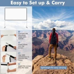 Costway 100'' Projector Screen W/ Stand 16:9 HD 4K Indoor Outdoor Projection Movie Screen -Costway GUEST 8834b1a3 6dfb 415a 85b9 77690fa60bf2