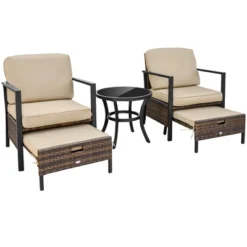 Costway 5PCS Patio Wicker Conversation Set Space Saving Cushions Chairs With Ottomans Table -Costway GUEST 884cfc46 d644 4804 af2d 2143abd19473