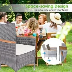 Costway 7PCS Patio Rattan Dining Set Acacia Wood Table Cushioned Chair Mix Gray -Costway GUEST 8881a4dd b88f 446b 8817 f7d50b5e1062