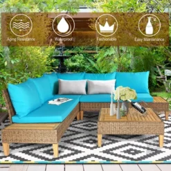 Costway 8PCS Patio Rattan Furniture Set Loveseat W/Wooden Side Table Cushioned Turquoise 11 Costway 8PCS Patio Rattan Furniture Set Loveseat W/Wooden Side Table Cushioned Turquoise -Costway GUEST 88b1aeb8 24aa 4d02 8b8b bf8d97706200