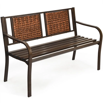 Costway Patio Garden Bench Steel Frame Rattan Backrest Park Yard Outdoor Porch Furniture 8 Costway Patio Garden Bench Steel Frame Rattan Backrest Park Yard Outdoor Porch Furniture - Image 8