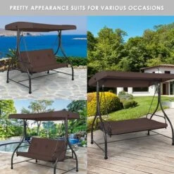 Costway Converting Outdoor Swing Canopy Hammock 3 Seats Patio Deck Furniture Brown -Costway GUEST 88fadb32 4546 4c4b 8f46 22ff5d6d0de3