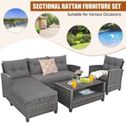 Costway 4PCS Patio Rattan Furniture Set Cushioned Loveseat Table Shelf Gray 16 Costway 4PCS Patio Rattan Furniture Set Cushioned Loveseat Table Shelf Gray -Costway GUEST 890196f5 eee1 4aa1 ba0e ea18970995c7