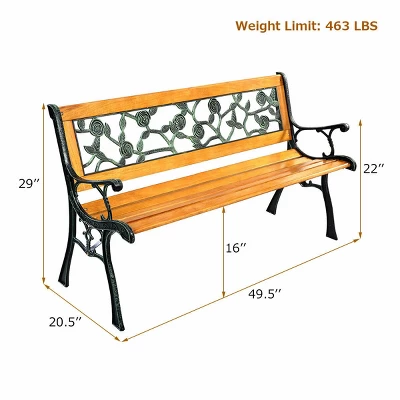 Costway Patio Park Garden Bench Porch Chair Outdoor Deck Cast Iron Hardwood Rose -Costway GUEST 890b31f6 989b 476f b0ae 574bdefa0de3