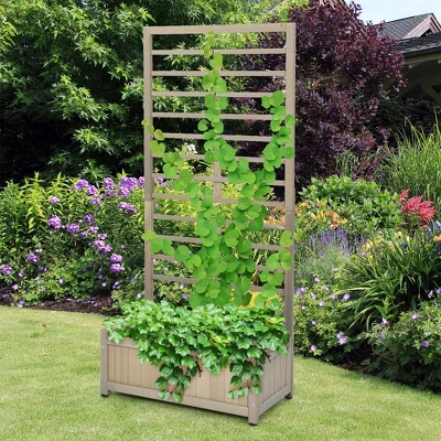 Costway 68in Wood Planter Box With Trellis Raised Garden Bed For Climbing Plants 2 Costway 68in Wood Planter Box With Trellis Raised Garden Bed For Climbing Plants - Image 2