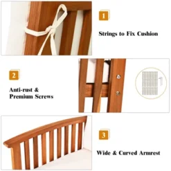 Costway 4PCS Patio Solid Wood Furniture Set Conversation Coffee Table W/White Cushion -Costway GUEST 89864d75 cf94 4b86 806e afc038533814