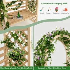 Costway Wooden Garden Bench Arch Pergola Outdoor Arbor W/backrest Patio Trellis Pergola -Costway GUEST 89dfb9ab 96be 400d 9e4f fa44572a17da