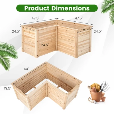 Costway 24'' L-Shaped Deep Root Planter Box Wooden Raised Garden Bed With Open-Ended Base 2 Costway 24'' L-Shaped Deep Root Planter Box Wooden Raised Garden Bed With Open-Ended Base - Image 2