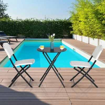 Costway 3PCS Patio Rattan Bistro Set Folding Table Chairs Garden Deck 4 Costway 3PCS Patio Rattan Bistro Set Folding Table Chairs Garden Deck - Image 4