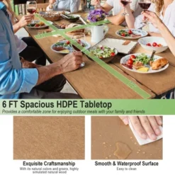 Costway 6FT Picnic Table Bench Set Outdoor HDPE Heavy-Duty Table For 6-8 Person Brown/Grey -Costway GUEST 8af085a9 6d7e 4fbf b69b 4354dc186dfe