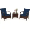 Costway 3 PCS Patio Rattan Furniture Set W/ Coffee Table & 2 Rattan Chair