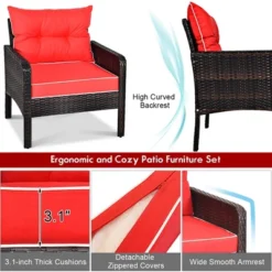 Costway 5 PCS Patio Rattan Furniture Set Sofa Ottoman Table W/Cushion Garden Red -Costway GUEST 8b1334ec 88cb 469e bd23 1ccc409c52f5