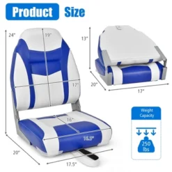Costway High Back Folding Boat Seats W/ Blue White Sponge Cushion & Flexible Hinges -Costway GUEST 8b66948f eedd 4918 857e 546c241fd49d