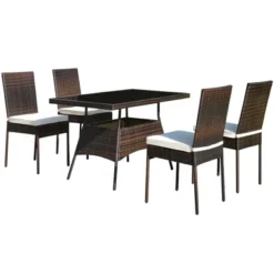 Costway 5 PCS Patio Rattan Dining Set Glass Table High Back Chair Garden Deck Mix Brown 15 Costway 5 PCS Patio Rattan Dining Set Glass Table High Back Chair Garden Deck Mix Brown -Costway GUEST 8be22591 4d78 42e3 be34 52a2eb520d26