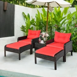 Costway 5 PCS Patio Rattan Furniture Set Sofa Ottoman Table Cushioned Yard Red -Costway GUEST 8c73a4c0 5aa3 4fb4 bf17 5c0a7435fb41 1