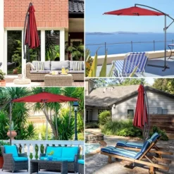 Costway 10' Hanging Umbrella Patio Sun Shade Offset Outdoor Market W/t Cross Base Burgundy -Costway GUEST 8c8a153f 48b3 44dc 9d06 a5076d44b87a