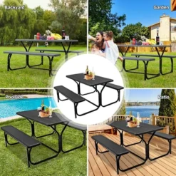 Costway Picnic Table Bench Set Outdoor Backyard Patio Garden Party Dining All Weather Black -Costway GUEST 8c9e3cf7 1a06 41bb 80da 5cc51c0a8b02