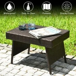 Costway Patio Folding Wicker Side Coffee Table Poolside Garden Lawn Bistro Furniture -Costway GUEST 8cbaaa2d a25a 4f0f b9f3 1a8ad5a72f6b